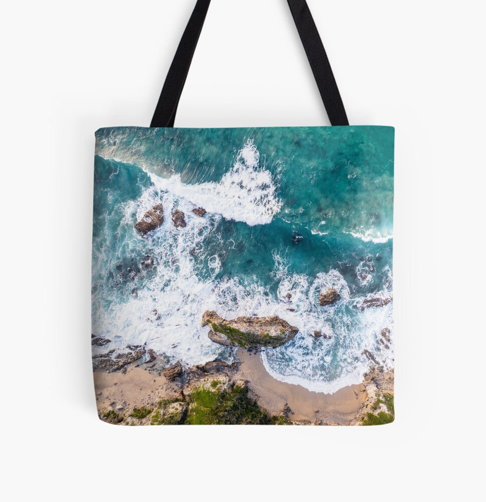 Birds Eye over Horse Head (Horsehead Rock) Beach Bag - Belinda Doyle - Australian Photographer & Resin Artist