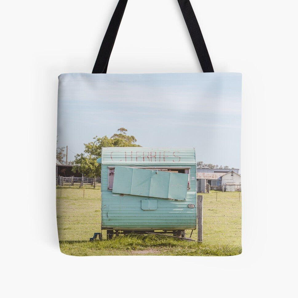 Cherry Pit Stop (Vintage Caravan) Beach Bag - Belinda Doyle - Australian Photographer & Resin Artist