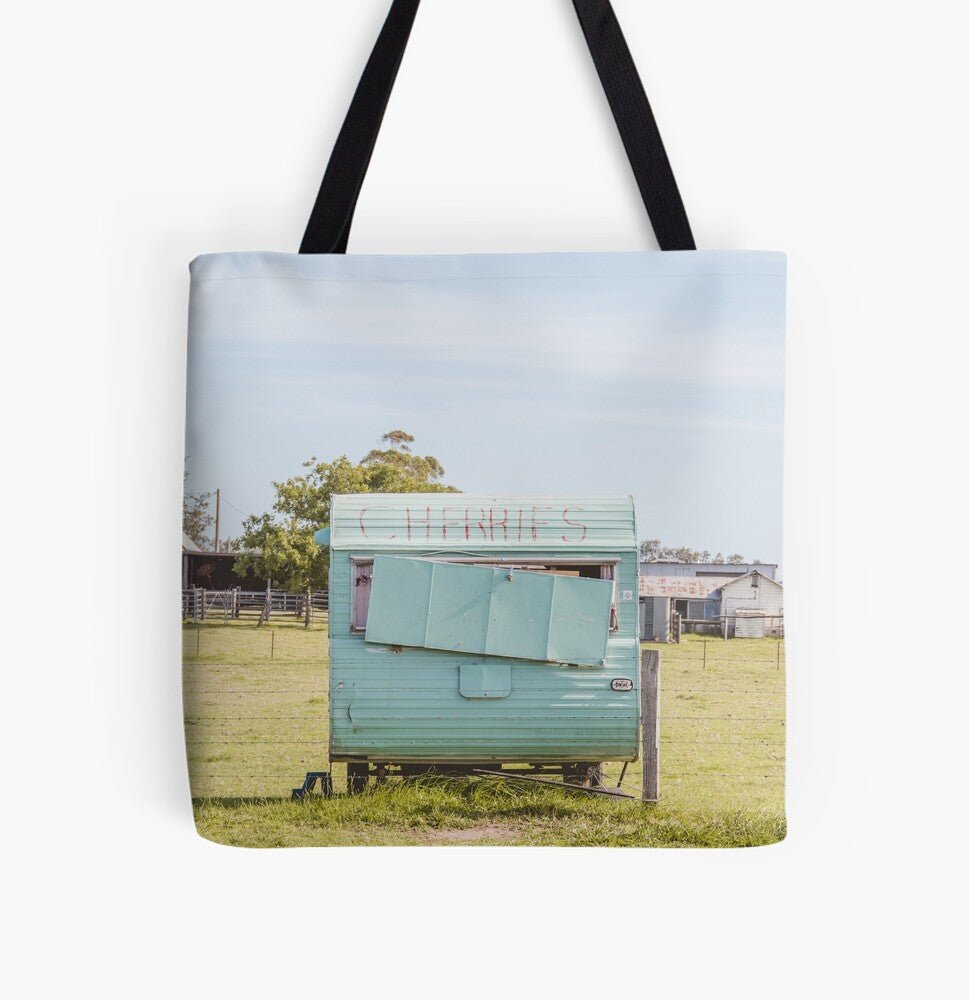 Cherry Pit Stop (Vintage Caravan) Beach Bag - Belinda Doyle - Australian Photographer & Resin Artist