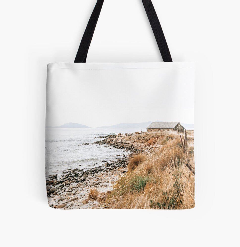 Shack by the Sea (Tasmania) Beach Bag - Belinda Doyle - Australian Photographer & Resin Artist